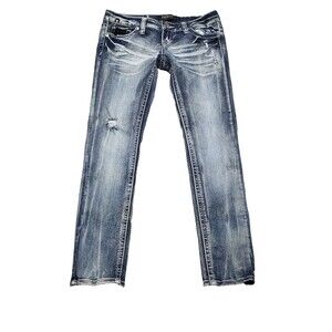 Premiere by Rue 21 Jeans Womens 3/4 Skinny Low Rise Distressed Sequin Pockets Y2